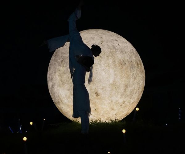 Elegant silhouette on a dark background showing balanced posture